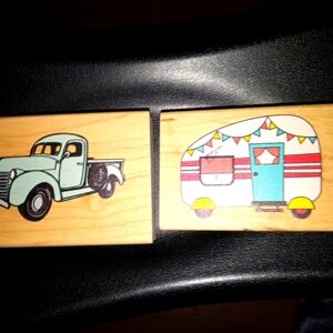 Vintage Style Wood Rubber stamps - pickup & Airstream, created by__& cupcake NEW
